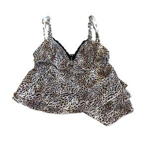 Motel Leopard Print Crop Top Blouse Shirt Spaghetti Strap Ruffle Size XXS Womens